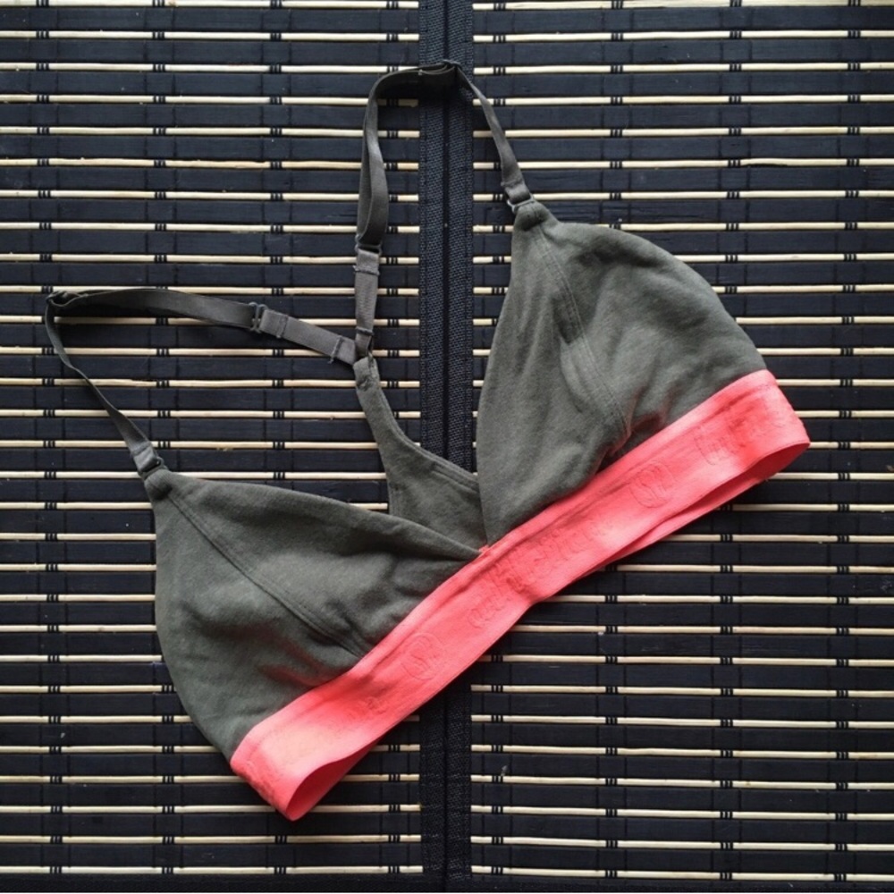 Lululemon neon orange logo band olive bralette cotton 4